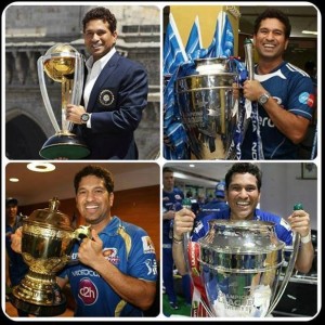 Sachin With Different Trophy